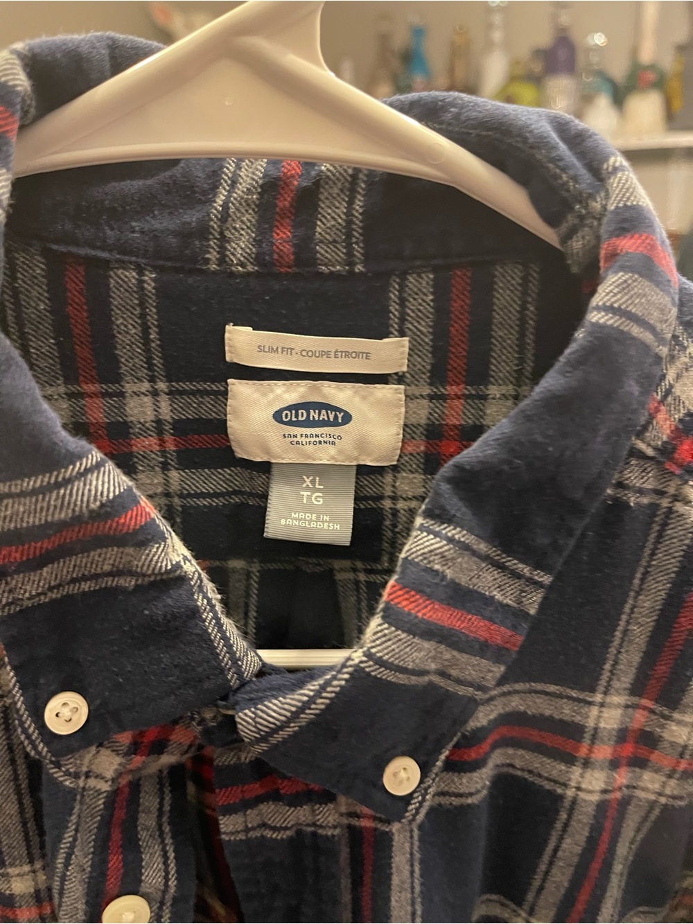 Old Navy Navy, Red & Gray Plaid Button-Up Shirt XL